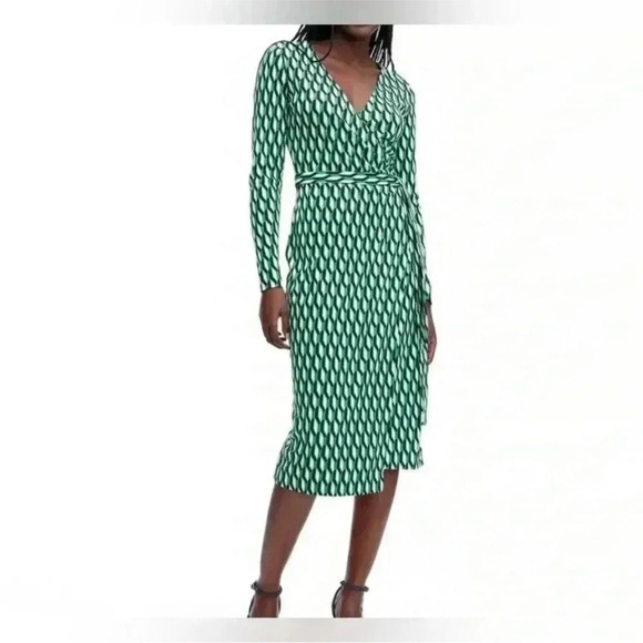 2/$30 NWT Diane Von Furstenberg Dress Long Sleeve Midi Arrow Green Wrap XXS DVF - Picture 1 of 10